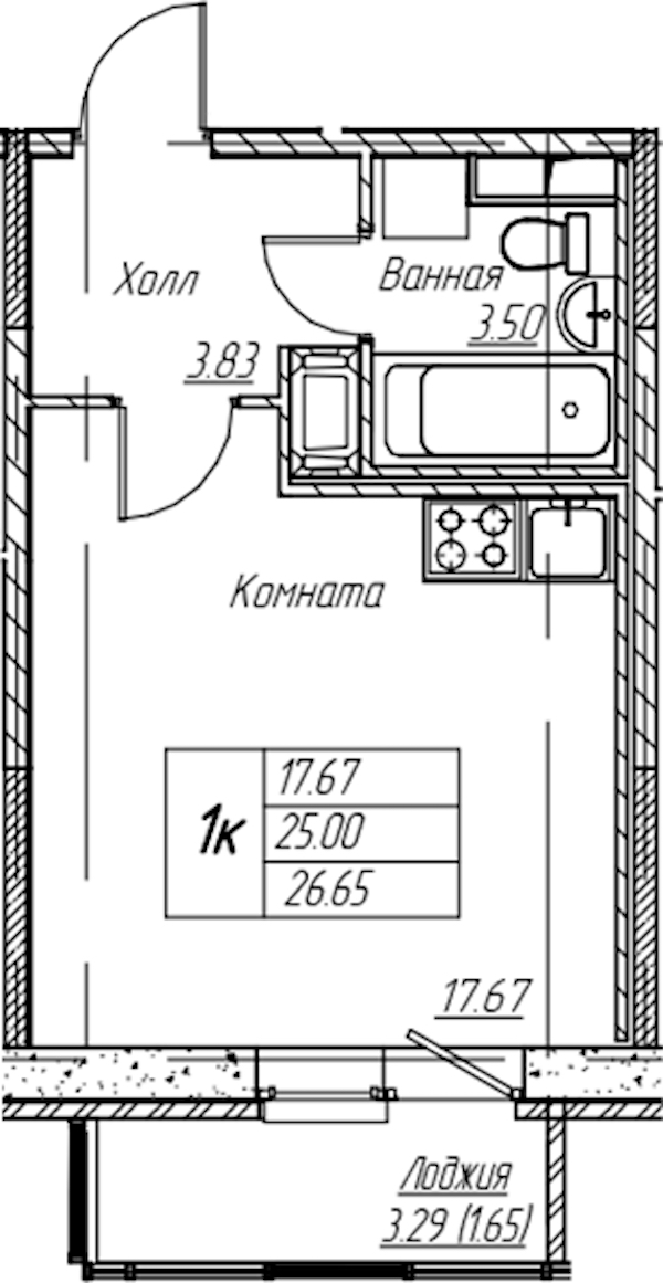 Квартира студия 26.65 м², 18/22 эт., ЖК «Парк-квартал Юнтолово»